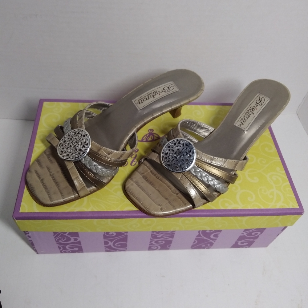 Brighton Kyoto Metallic Strap Kitten Heel Sandals